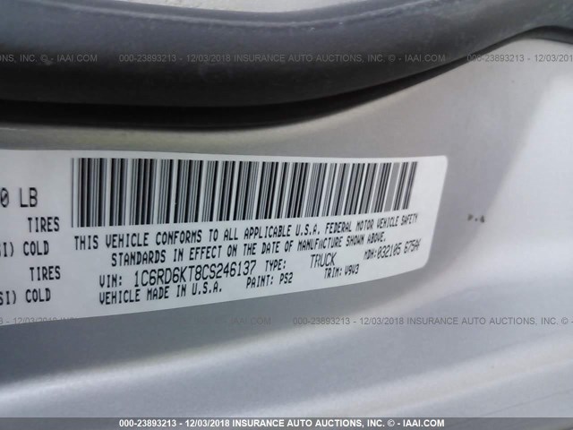 1C6RD6KT8CS246137 - 2012 DODGE RAM 1500 ST SILVER photo 9