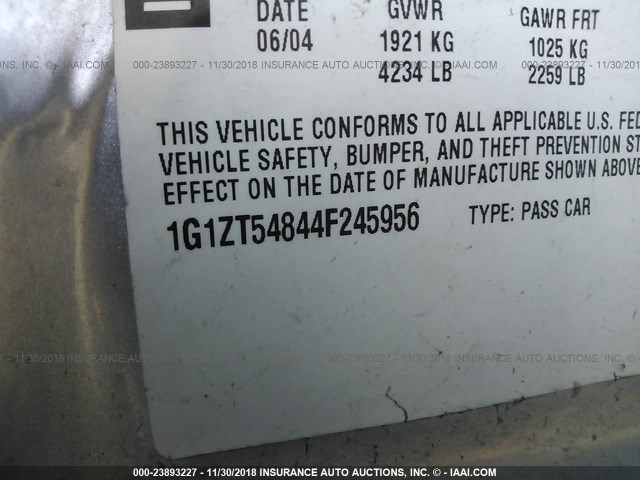 1G1ZT54844F245956 - 2004 CHEVROLET MALIBU LS SILVER photo 9