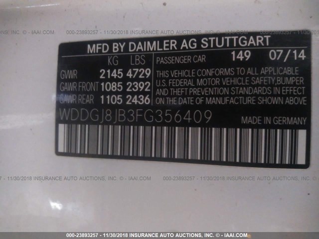 WDDGJ8JB3FG356409 - 2015 MERCEDES-BENZ C 350 4MATIC WHITE photo 9