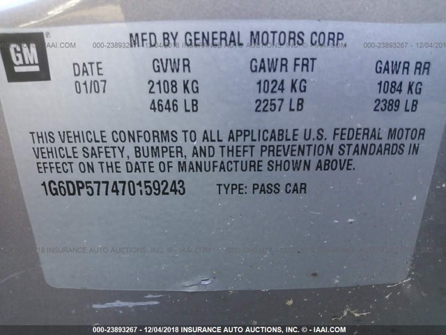 1G6DP577470159243 - 2007 CADILLAC CTS HI FEATURE V6 GOLD photo 9