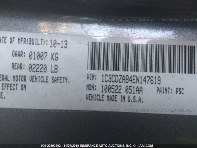 1C3CDZAB4EN147619 - 2014 DODGE AVENGER SE GRAY photo 9