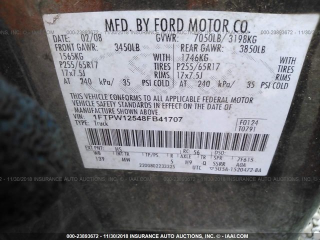 1FTPW12548FB41707 - 2008 FORD F150 BROWN photo 9