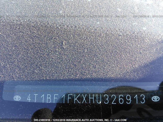 4T1BF1FKXHU326913 - 2017 TOYOTA CAMRY LE/XLE/SE/XSE BLACK photo 9