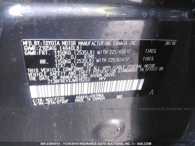 2T3RFREVXJW815253 - 2018 TOYOTA RAV4 ADVENTURE/XLE GRAY photo 9