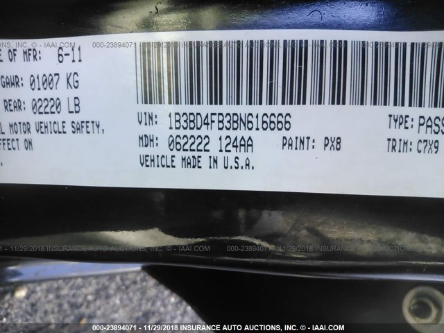 1B3BD4FB3BN616666 - 2011 DODGE AVENGER EXPRESS 黑色 照片 9