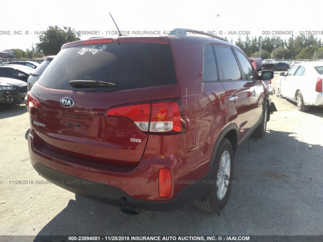 5XYKT3A69EG549556 - 2014 KIA SORENTO LX BURGUNDY photo 4