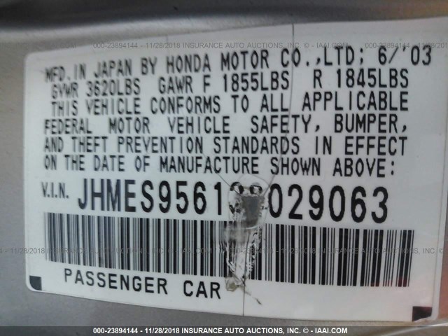 JHMES95613S029063 - 2003 HONDA CIVIC HYBRID BEIGE photo 9