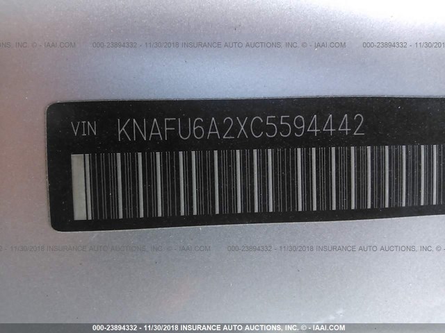 KNAFU6A2XC5594442 - 2012 KIA FORTE EX SILVER photo 9