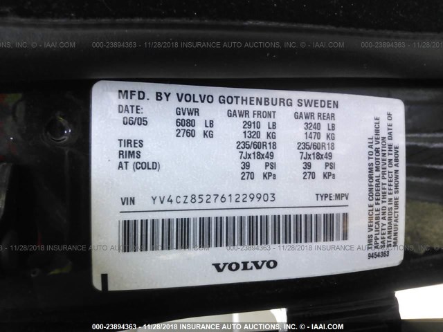 YV4CZ852761229903 - 2006 VOLVO XC90 V8 BLACK photo 9