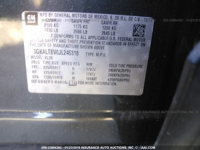 3GKALTEV6JL246318 - 2018 GMC TERRAIN GRAY photo 9