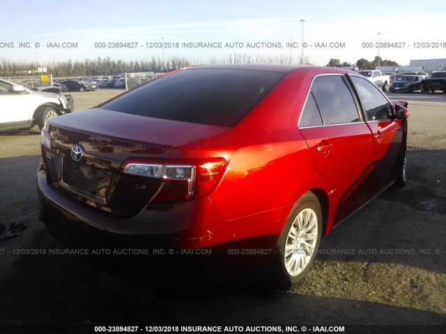 4T4BF1FK6CR198023 - 2012 TOYOTA CAMRY SE/LE/XLE RED photo 4