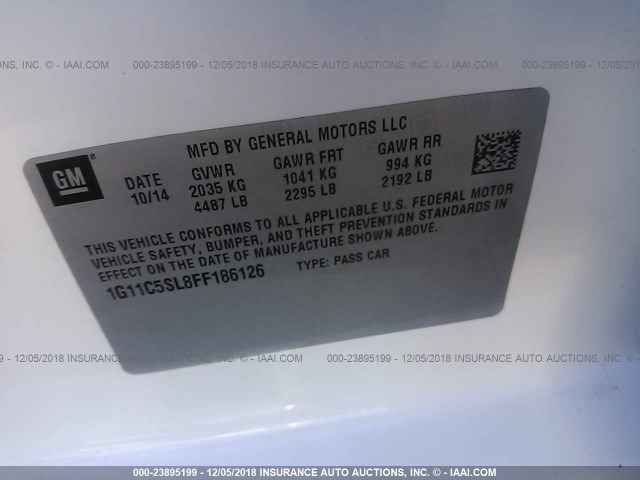 1G11C5SL8FF186126 - 2015 CHEVROLET MALIBU 1LT 白色 照片 9