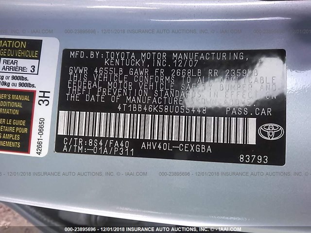 4T1BB46K58U055448 - 2008 TOYOTA CAMRY HYBRID Light Blue photo 9