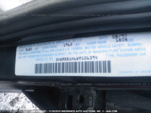 3VWRB81H6WM106394 - 1998 VOLKSWAGEN JETTA GL BLACK photo 9