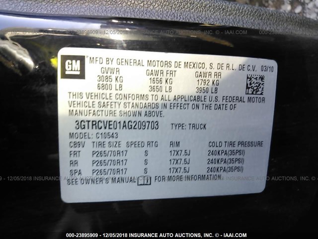 3GTRCVE01AG209703 - 2010 GMC SIERRA C1500 SLE BLACK photo 9