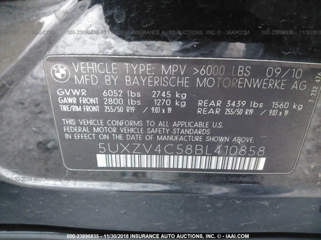 5UXZV4C58BL410858 - 2011 BMW X5 XDRIVE35I Czarny zdjęcie 9