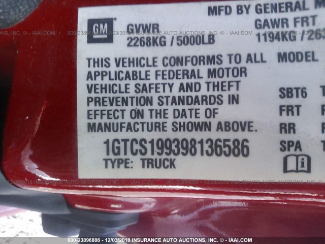 1GTCS199398136586 - 2009 GMC CANYON RED photo 9