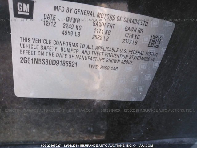 2G61N5S30D9186521 - 2013 CADILLAC XTS BLACK photo 9