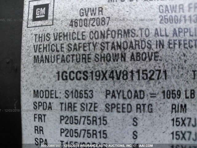 1GCCS19X4V8115271 - 1997 CHEVROLET S TRUCK S10 BLACK photo 9