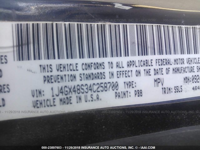 1J4GX48S34C258700 - 2004 JEEP GRAND CHEROKEE LAREDO/COLUMBIA/FREEDOM BLUE photo 9