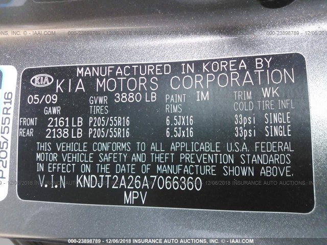 KNDJT2A26A7066360 - 2010 KIA SOUL +/!/SPORT GRAY photo 9