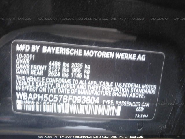 WBAPH5C57BF093804 - 2011 BMW 328 I SULEV BLACK photo 9