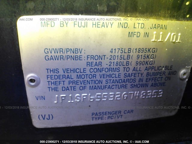 JF1SF65532G748353 - 2002 SUBARU FORESTER S Dark Blue photo 9