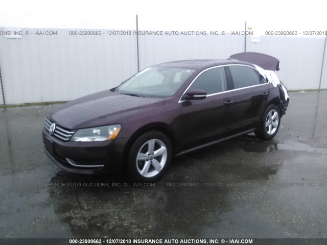 1VWBP7A38CC107285 - 2012 VOLKSWAGEN PASSAT SE BURGUNDY photo 2