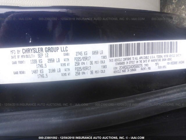 2C4RDGCG4DR568275 - 2013 DODGE GRAND CARAVAN SXT BLUE photo 9