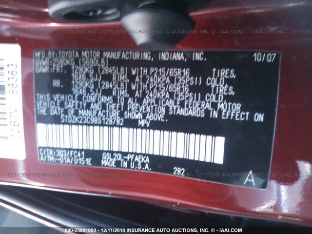 5TDZK23C98S128782 - 2008 TOYOTA SIENNA CE/LE RED photo 9