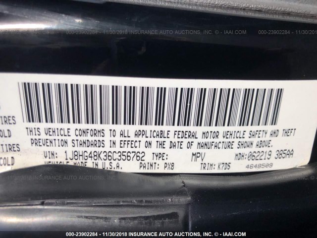 1J8HG48K36C356762 - 2006 JEEP COMMANDER BLACK photo 9