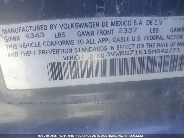 3VWRG71K15M642773 - 2005 VOLKSWAGEN NEW JETTA 2.5 SILVER photo 9