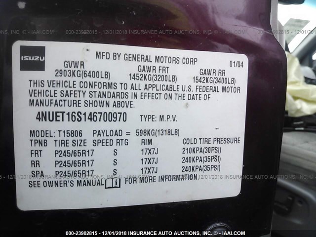 4NUET16S146700970 - 2004 ISUZU ASCENDER S/LS/LIMITED BURGUNDY photo 9