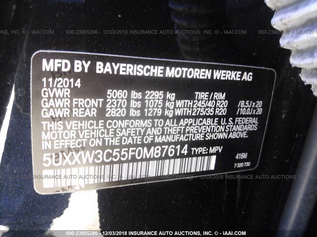 5UXXW3C55F0M87614 - 2015 BMW X4 XDRIVE28I BLUE photo 9
