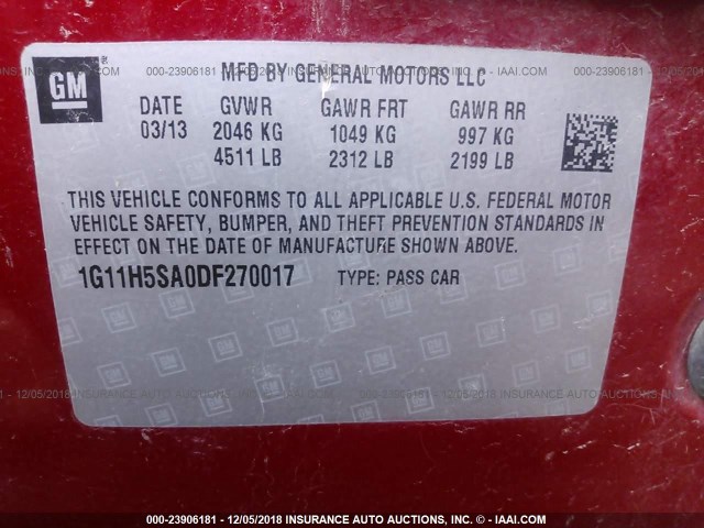 1G11H5SA0DF270017 - 2013 CHEVROLET MALIBU LTZ RED photo 9