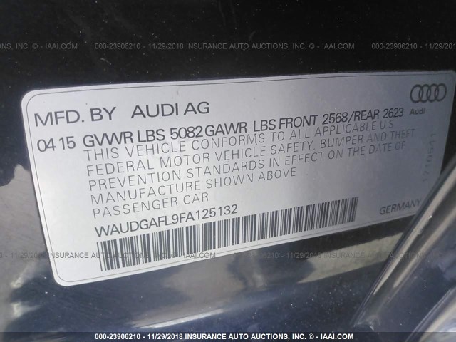 WAUDGAFL9FA125132 - 2015 AUDI S4 PREMIUM PLUS GRAY photo 9