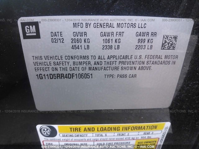 1G11D5RR4DF106051 - 2013 CHEVROLET MALIBU 1LT BLACK photo 9