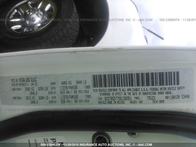 3C6TR5DT7GG150351 - 2016 RAM 2500 SLT WHITE photo 9