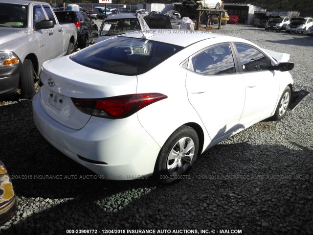 5NPDH4AE7GH704267 - 2016 HYUNDAI ELANTRA SE/SPORT/LIMITED WHITE photo 4