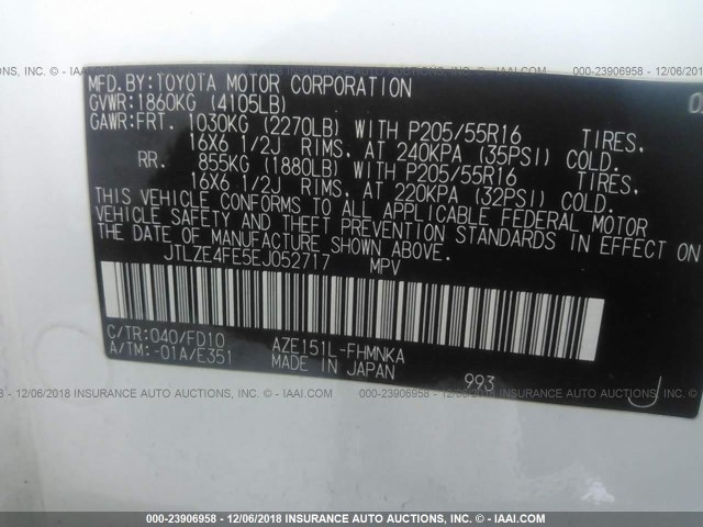 JTLZE4FE5EJ052717 - 2014 TOYOTA SCION XB Ақ фото 9
