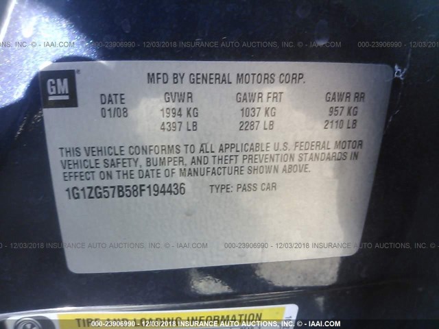 1G1ZG57B58F194436 - 2008 CHEVROLET MALIBU LS 蓝色 照片 9