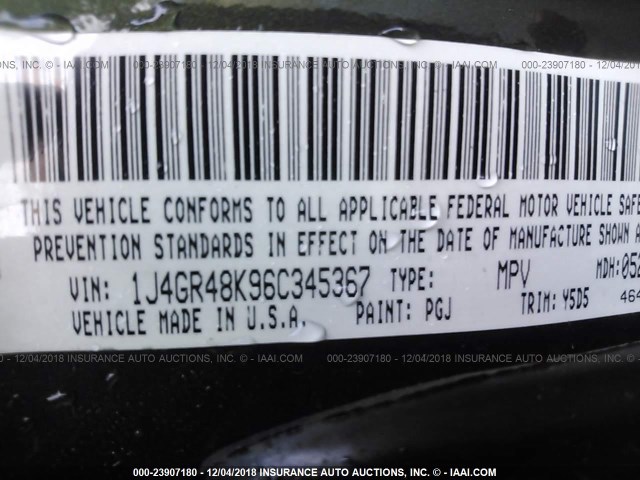 1J4GR48K96C345367 - 2006 JEEP GRAND CHEROKEE LAREDO/COLUMBIA/FREEDOM 绿色 照片 9