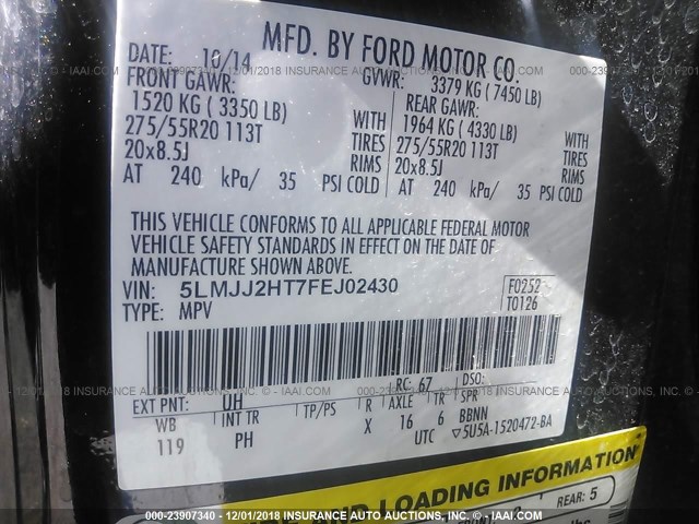 5LMJJ2HT7FEJ02430 - 2015 LINCOLN NAVIGATOR BLACK photo 9