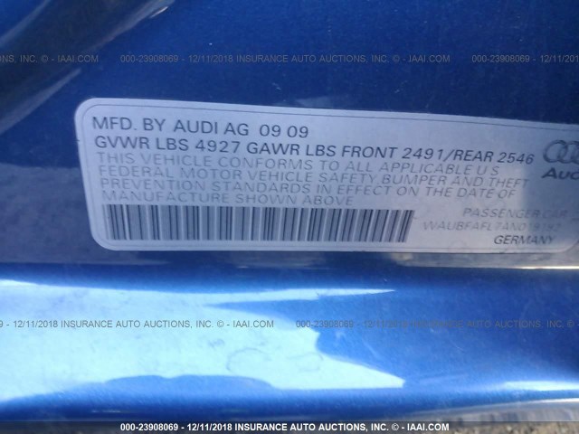 WAUBFAFL7AN019192 - 2010 AUDI A4 PREMIUM BLUE photo 9