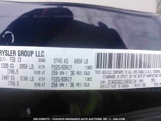 2C4RDGBG1DR692134 - 2013 DODGE GRAND CARAVAN SE Dark Blue photo 9