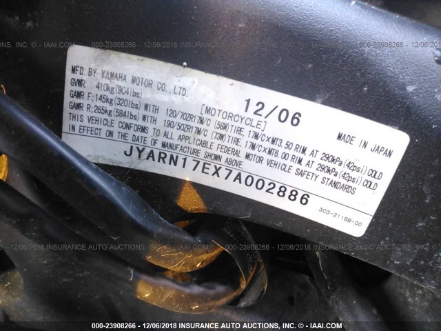 JYARN17EX7A002886 - 2007 YAMAHA FZ1 S BLACK photo 10