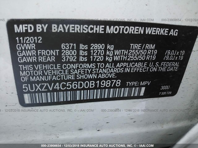 5UXZV4C56D0B19878 - 2013 BMW X5 XDRIVE35I WHITE photo 9