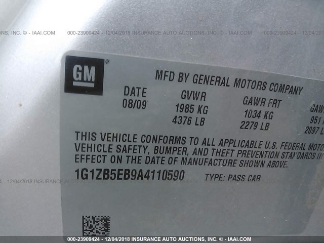 1G1ZB5EB9A4110590 - 2010 CHEVROLET MALIBU LS 银色 照片 9