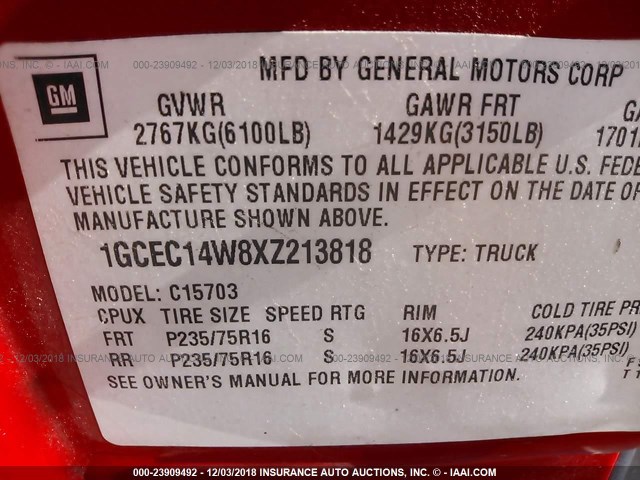 1GCEC14W8XZ213818 - 1999 CHEVROLET SILVERADO C1500 RED photo 9