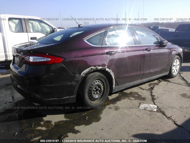 3FA6P0G7XDR108078 - 2013 FORD FUSION S MAROON photo 4